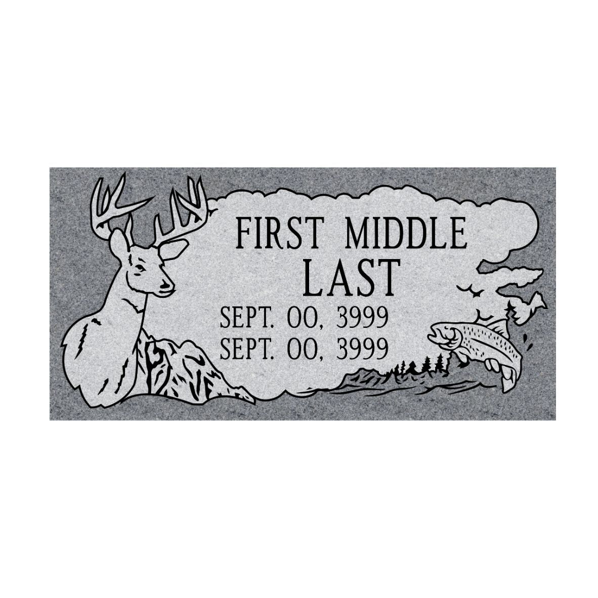 Gray Granite Adult Standard Single Bevel Marker 24" x 12"- (ONE PERSON)(additional designs available)