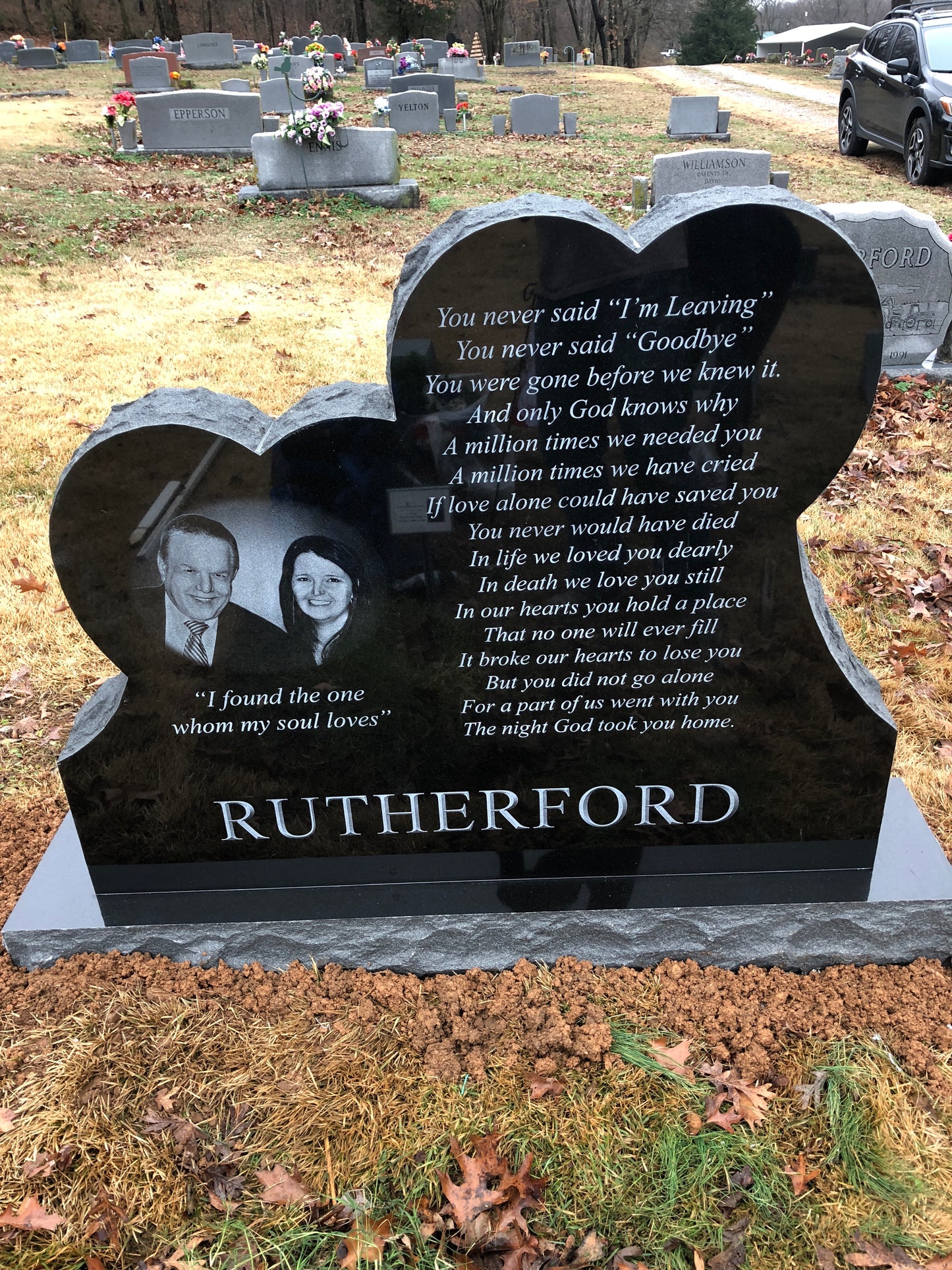 Emerson Monument Company Back Side of Rustic Hearts Memorial Rutherford