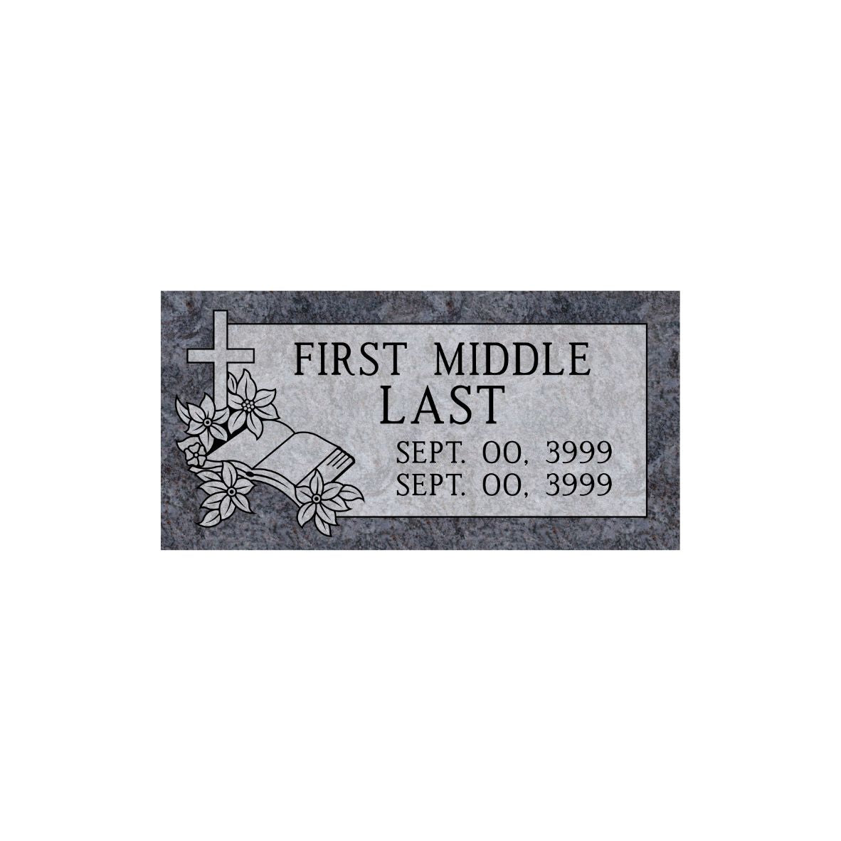 Emerson Monument Company Bahama Blue Granite Memorial Headstone Marker with Cross Flowers and Bible