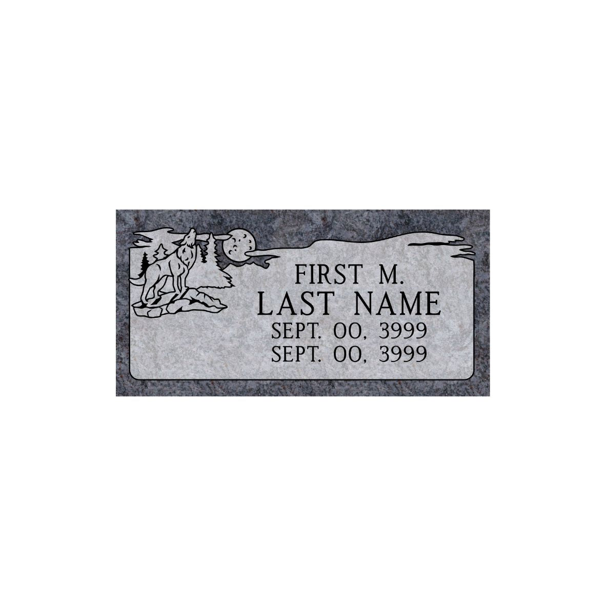 Emerson Monument Company Bahama Blue Granite Memorial Marker Headstone with Wolf Howling at the Moon