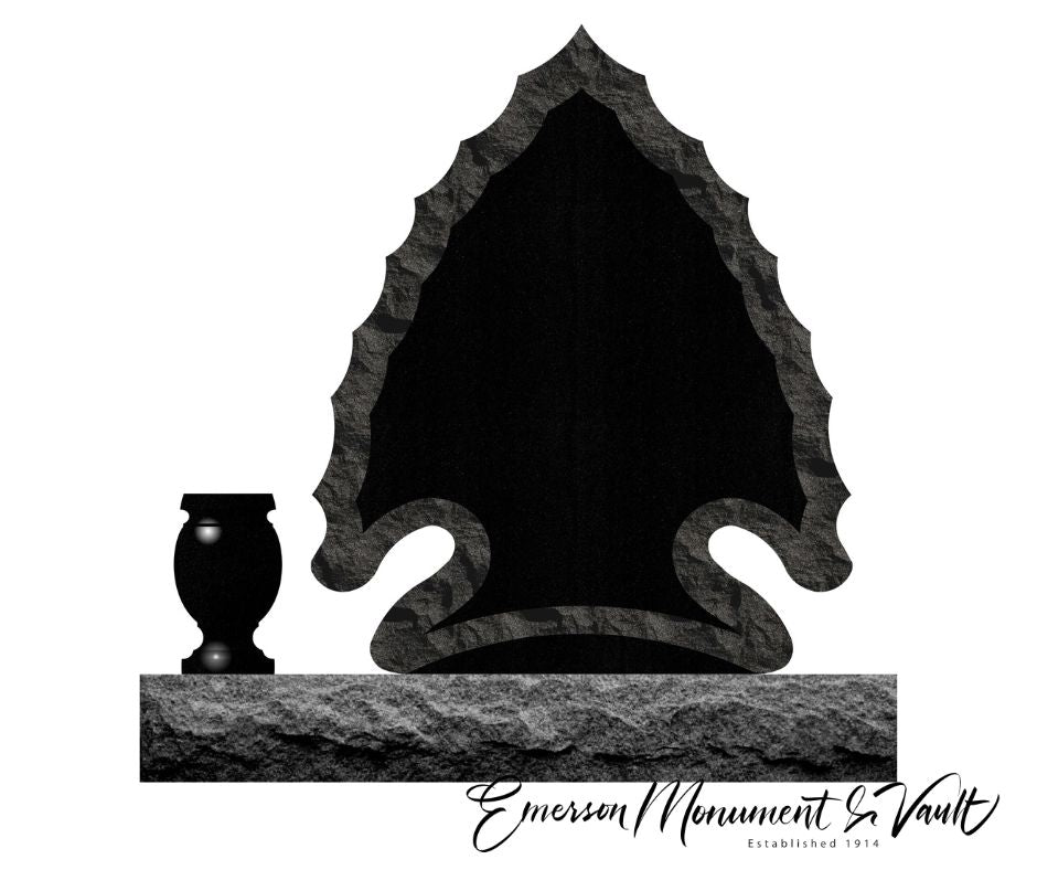 Emerson Monument Company Black Granite Black Rustic Arrowhead Cemetery Memorial Headstone