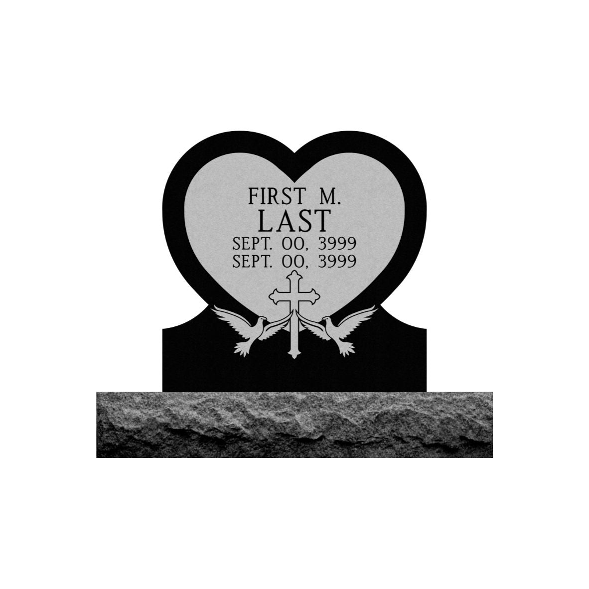 Emerson Monument Company Black Granite Heart Memorial With Doves