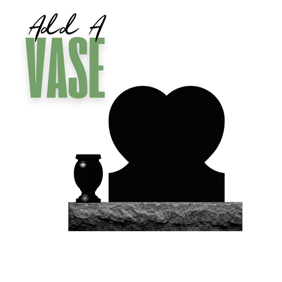 Emerson Monument Company Black Granite Heart Shaped Upright Memorial Headstone With a Vase