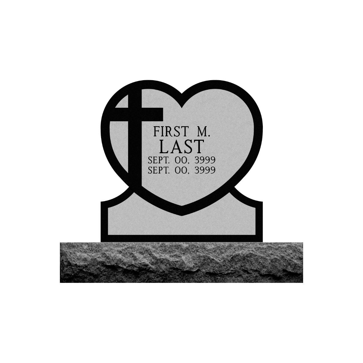 Emerson Monument Company Black Granite Heart Shaped Upright Memorial Headstone with Cross