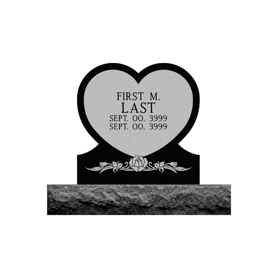 Emerson Monument Company Black Granite Heart Shaped Upright Memorial Headstone with Rose