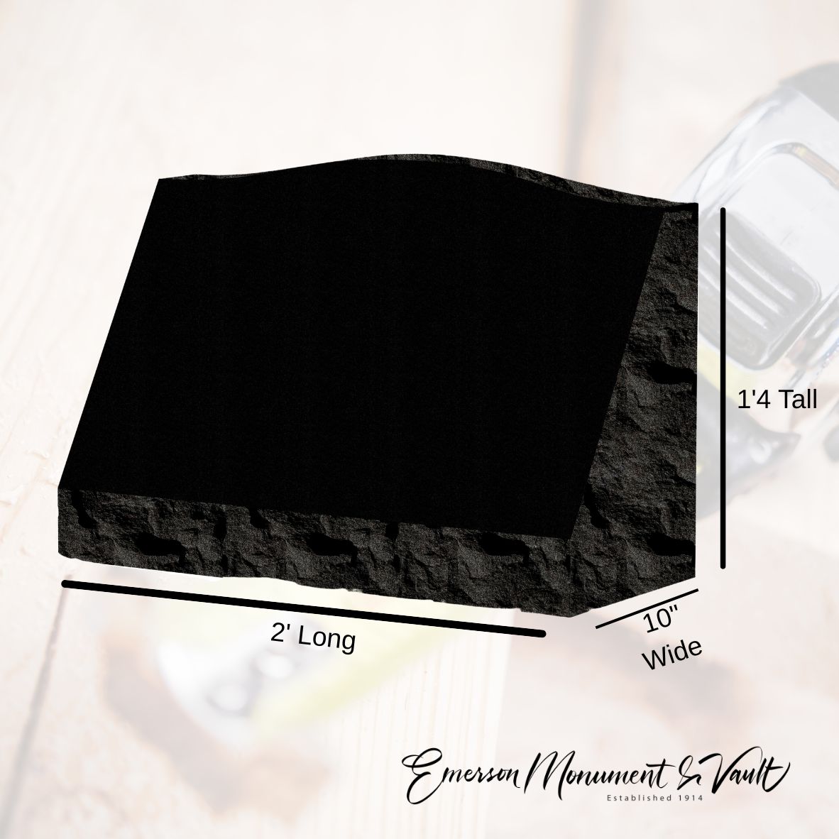 Emerson Monument Company Black Granite Single Slant Memorial Headstone 2' Long Sizing Guide