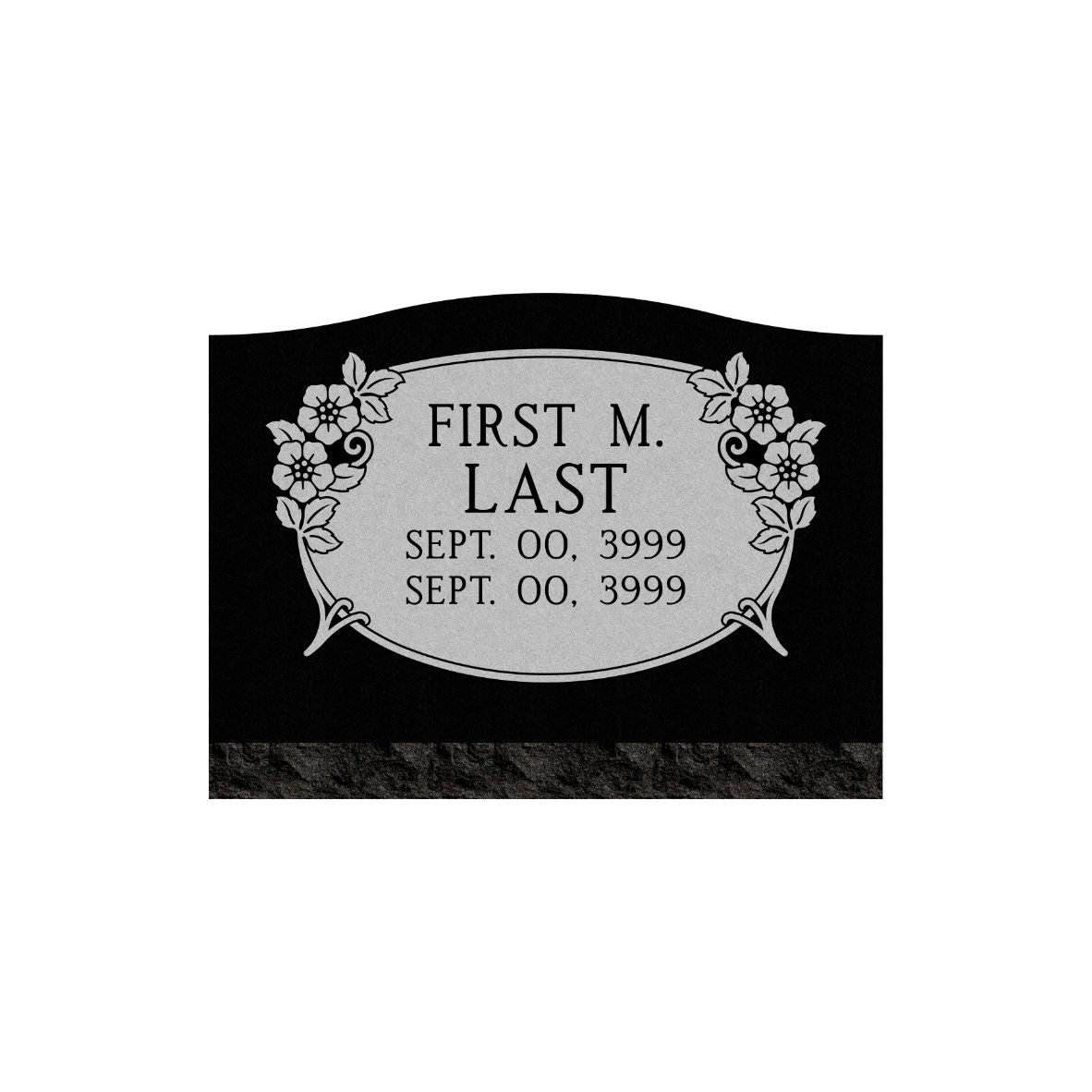 Emerson Monument Company Black Granite Single Slant Memorial Headstone with Flowers