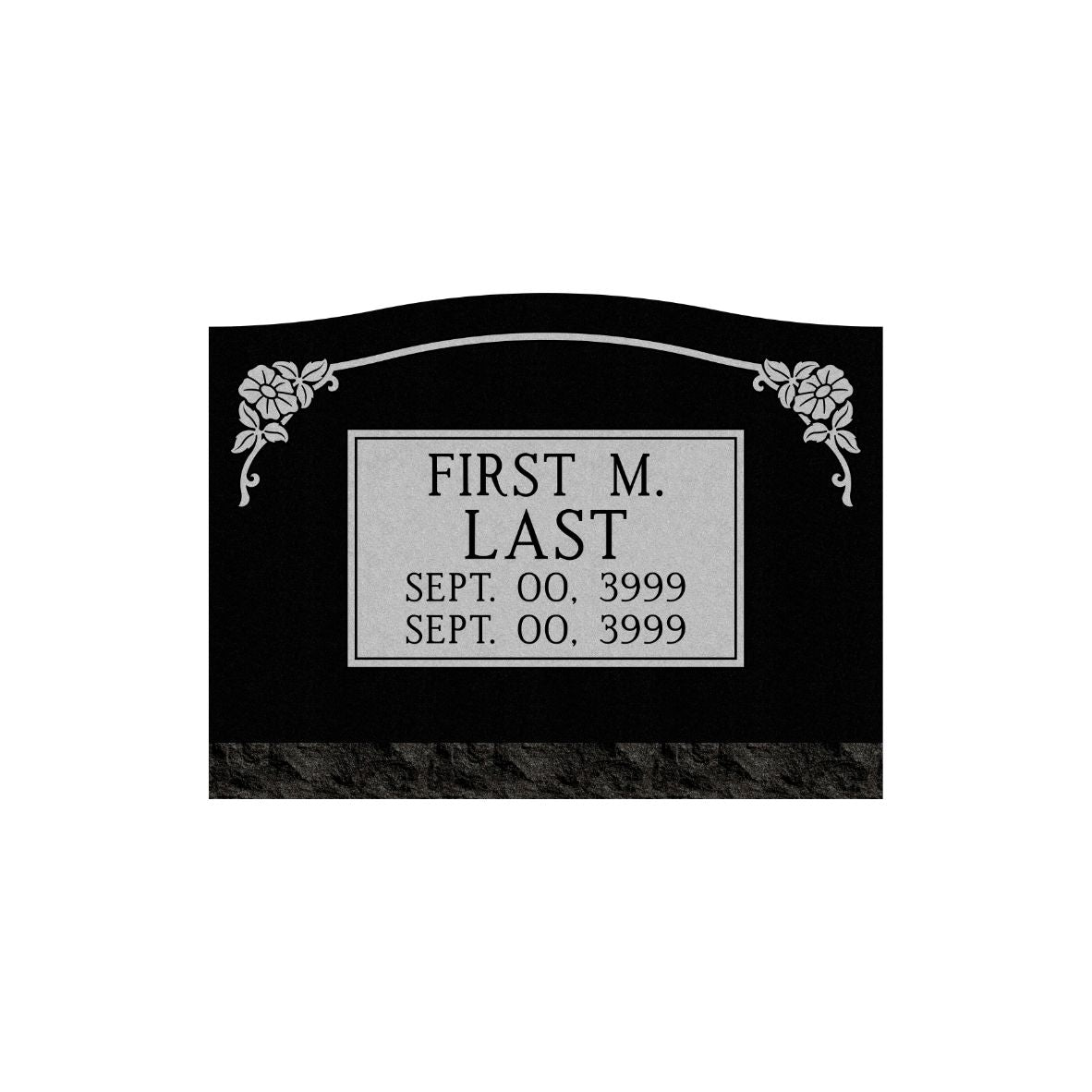 Emerson Monument Company Black Granite Single Slant Memorial Headstone with Flowers