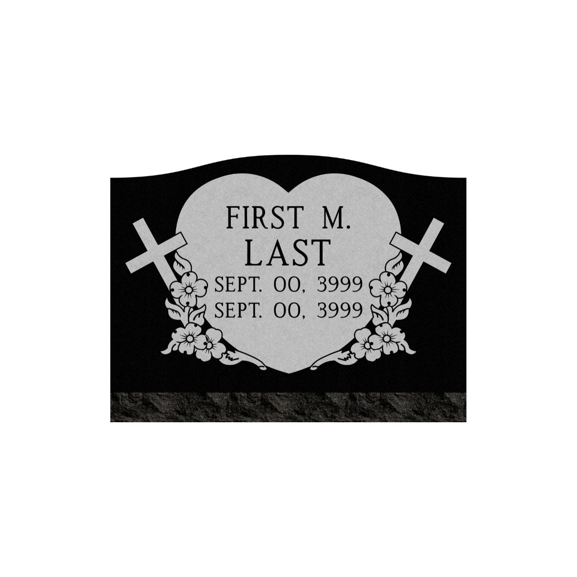 Emerson Monument Company Black Granite Single Slant Memorial Headstone with Heart Cross and Dogwoods