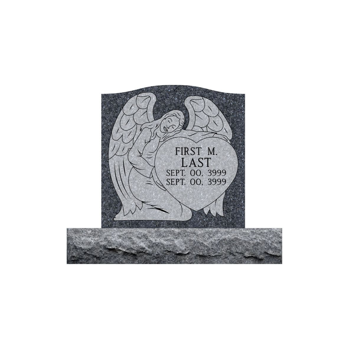 Emerson Monument Company Blue Pearl Granite Upright Memorial Headstone with Angel and Heart