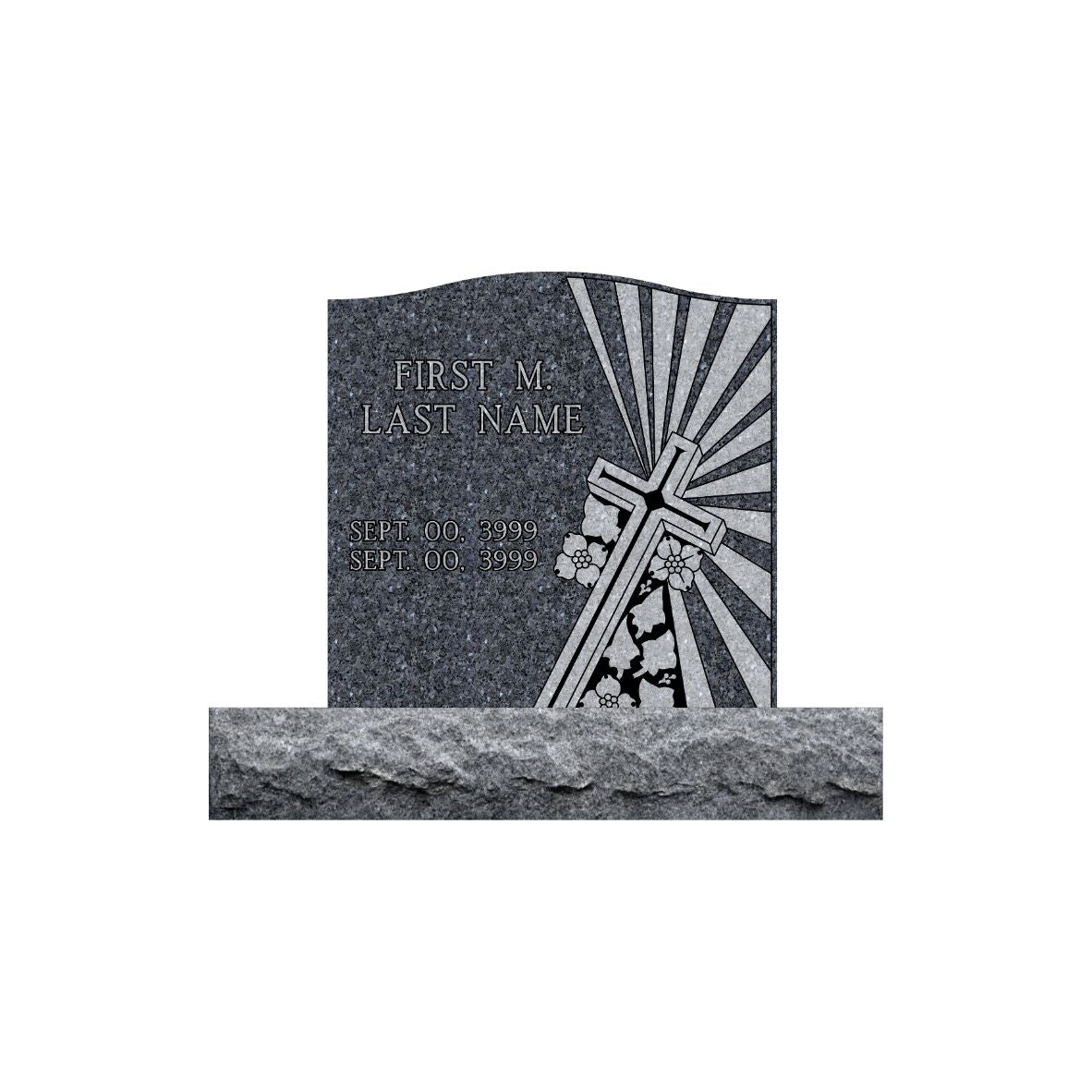Emerson Monument Company Blue Pearl Granite Upright Memorial Headstone with Cross Flowers and Ivy