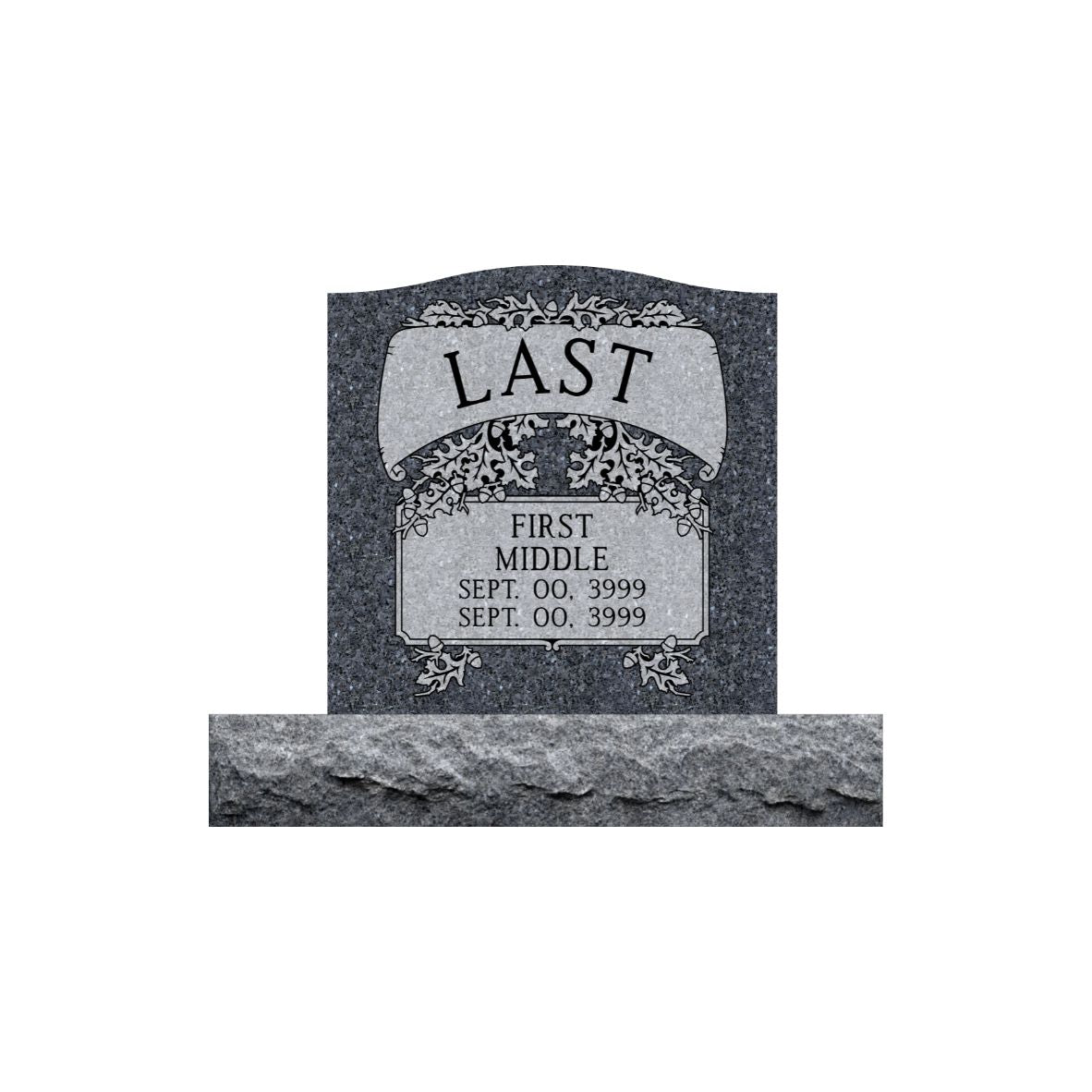 Emerson Monument Company Blue Pearl Granite Upright Memorial Headstone with Oak Leaves and Scroll