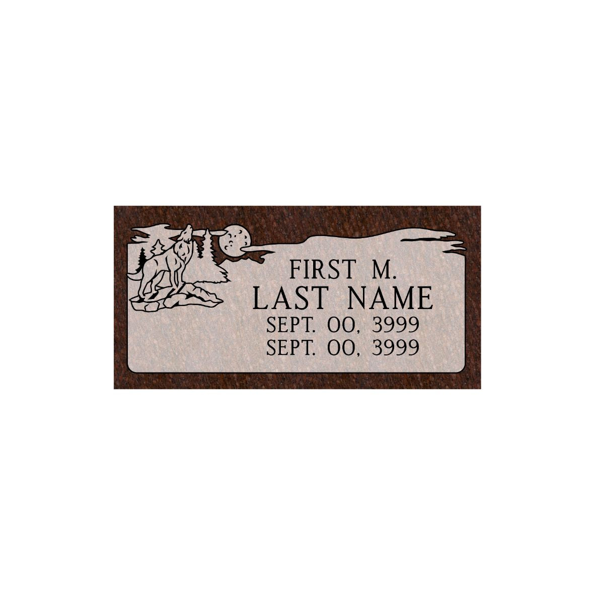 Emerson Monument Company Cat's Eye Red Granite Memorial Marker Headstone with Wolf Howling at the Moon