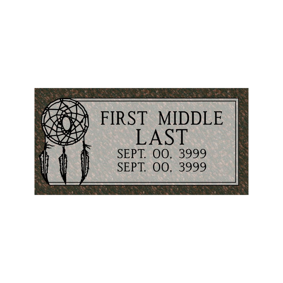 Emerson Monument Company Cats Eye Brown Granite Cemetery Marker with Dream Catcher for cemetery