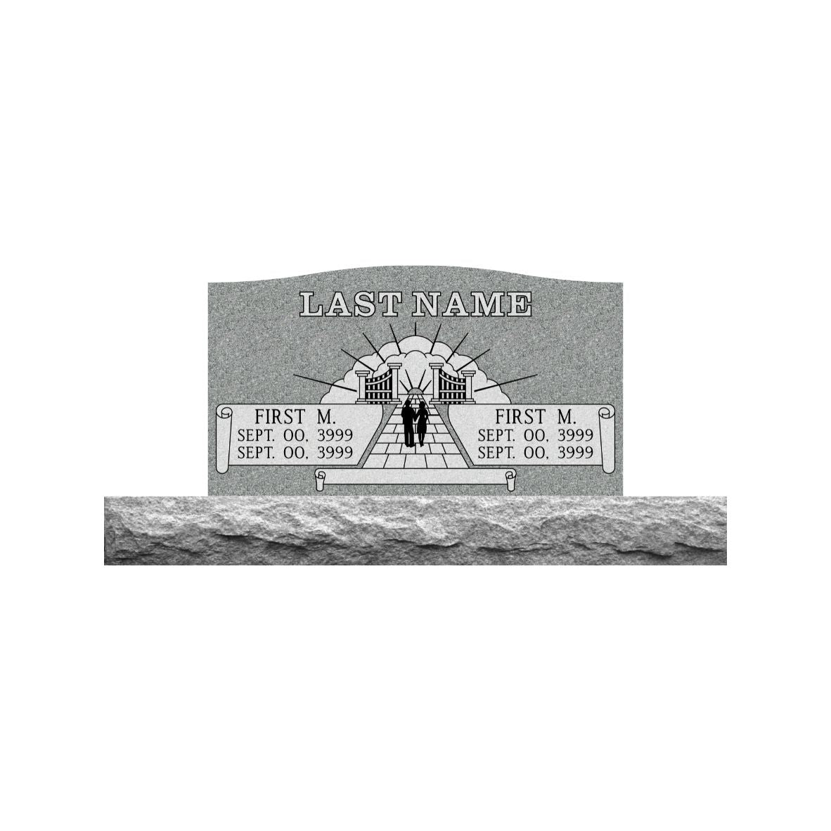 Emerson Monument Company Gray Granite Upright Cemetery Headstone Memorial with Path to Heaven's Gates for the cemetery