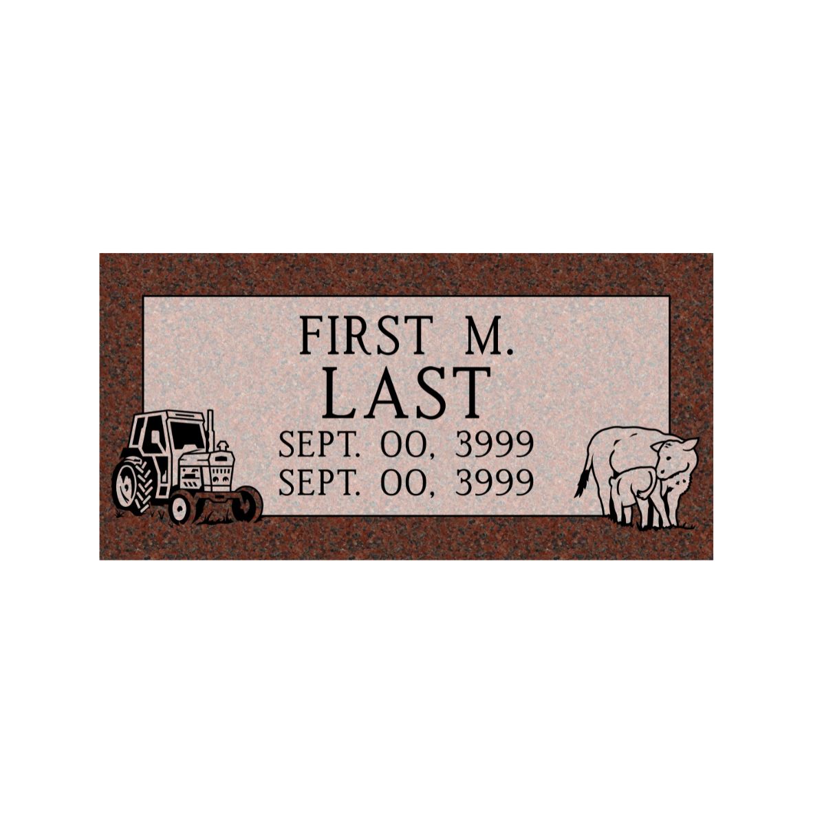 Emerson Monument Company India Red Granite Cemetery Marker with Tractor and Cows