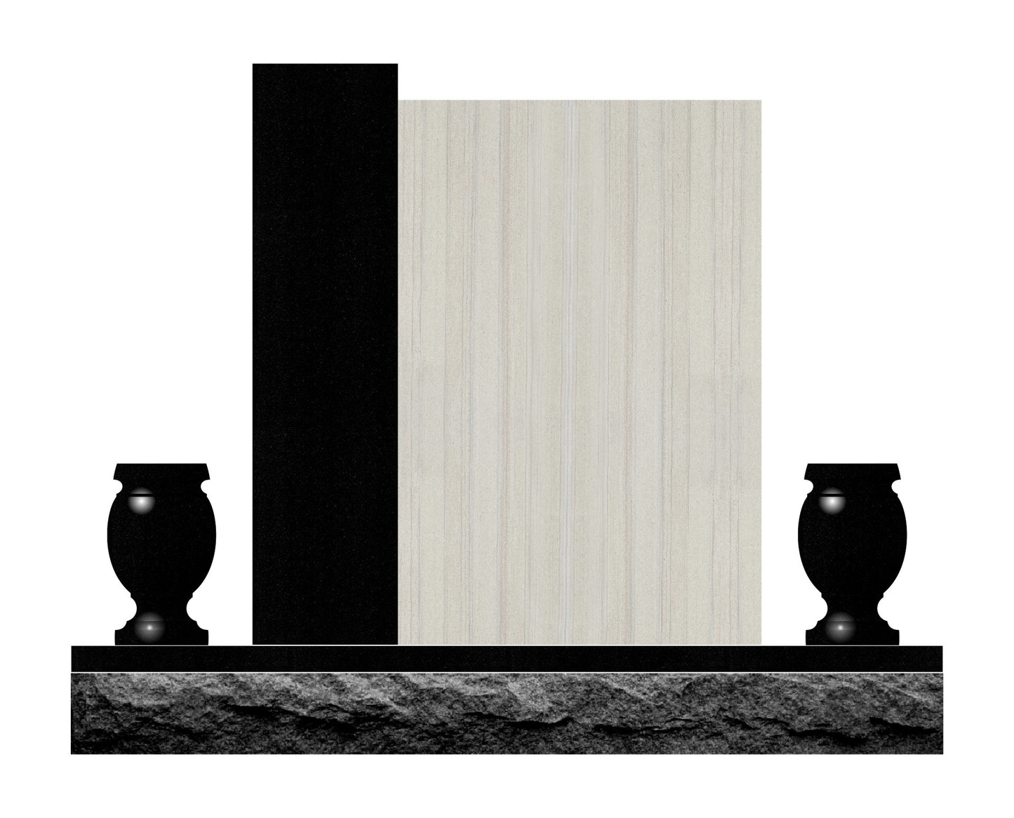 Emerson Monument Company Multi-Modern Memorial featuring black granite and lining gray monument grade sandstone