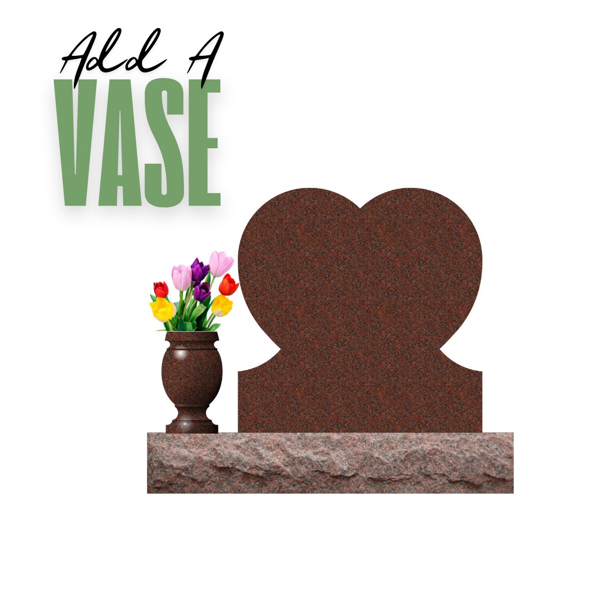 Emerson Monument Company Red Granite Upright Heart Shaped Memorial With Vase