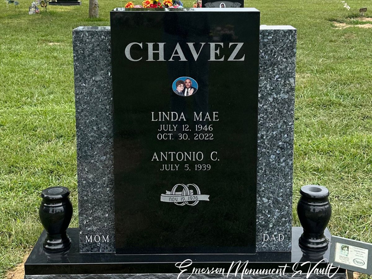 Emerson Monument Company Tall and Stately Cemetery Memorial In Black and Blue Pearl Granite for Chavez