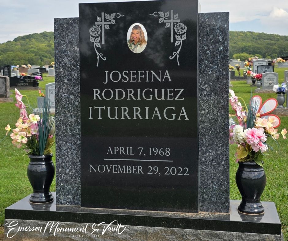 Emerson Monument Company Tall and Stately Cemetery Memorial In Black and Blue Pearl Granite for Iturriaga