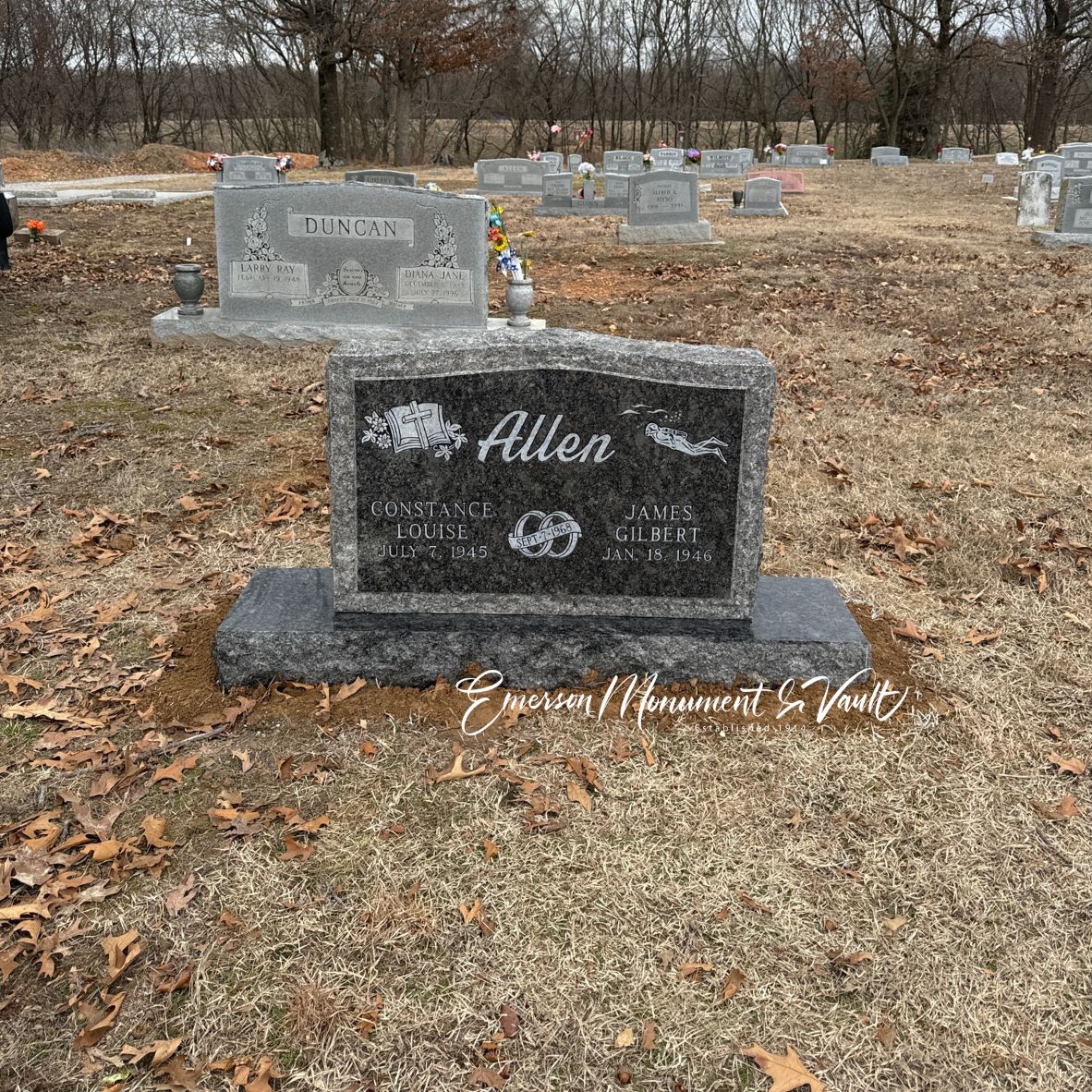 Emerson Monument Company The Rustic Serp in Onyx Storm for Allen