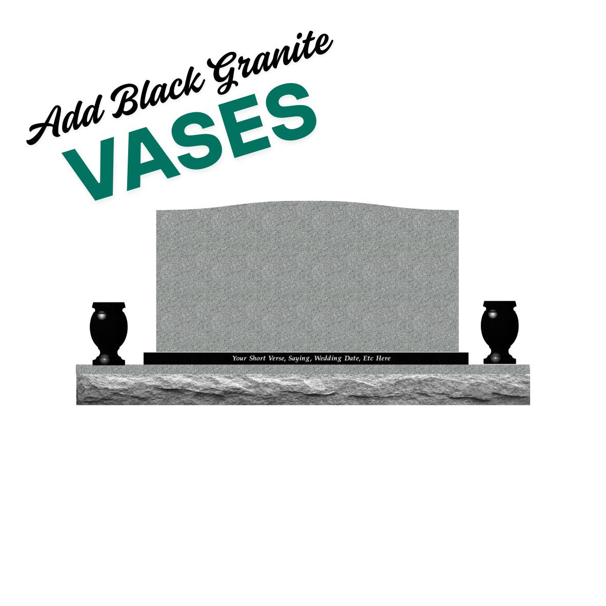 Emerson Monument Company Upright Gray and Black Granite Memorial Headstone with Black Cemetery Vases