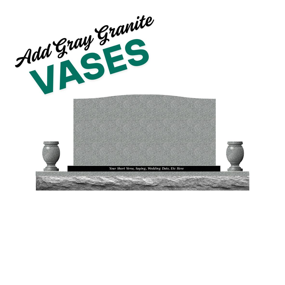 Emerson Monument Company Upright Gray and Black Granite Memorial Headstone with Gray Cemetery Vases