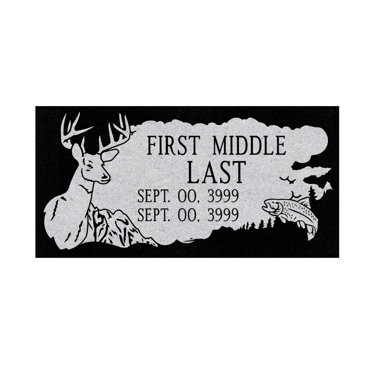 Black Granite Adult Standard Single Bevel Marker 24" x 12"- (ONE PERSON)(additional designs available)