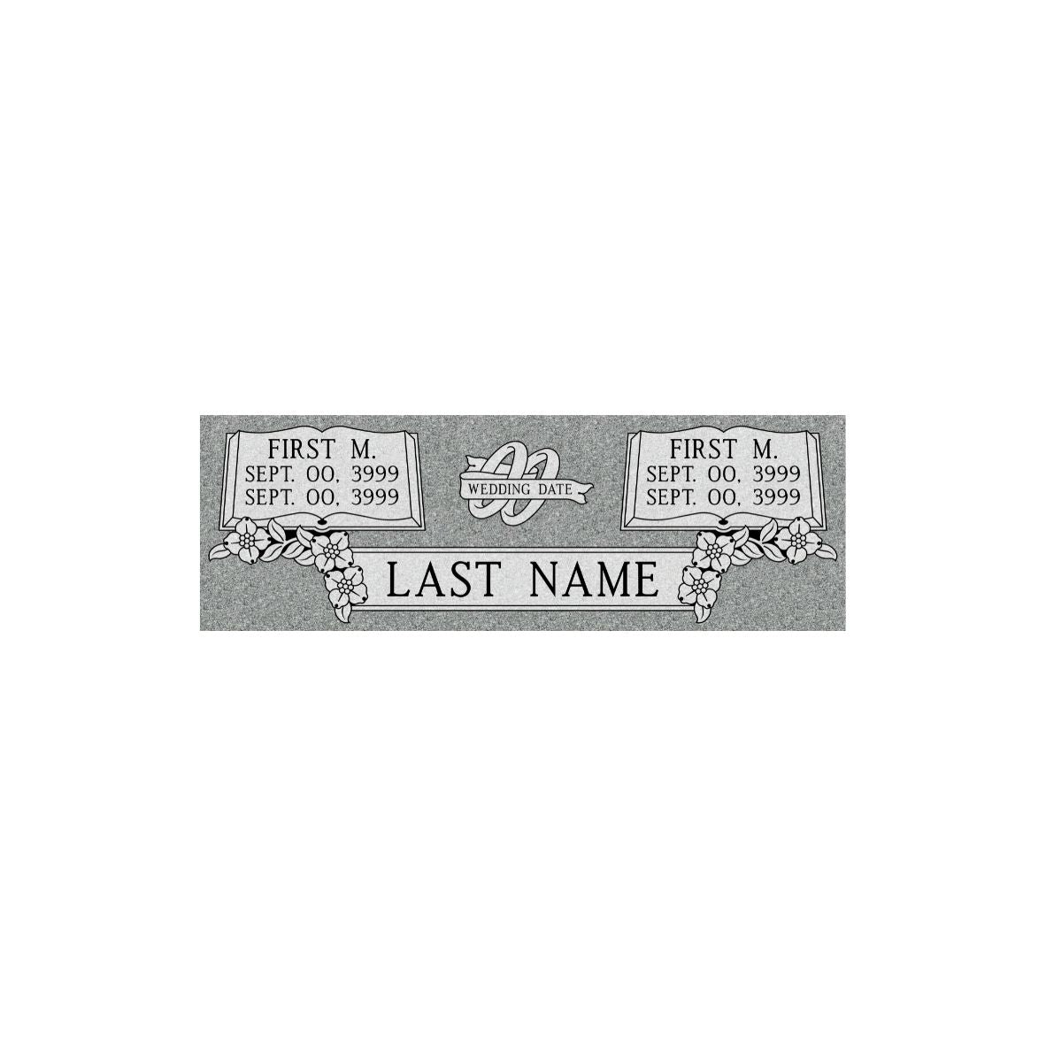 Medium Double Flat Cemetery Marker 42"x14"- (TWO PEOPLE)(additional designs available)