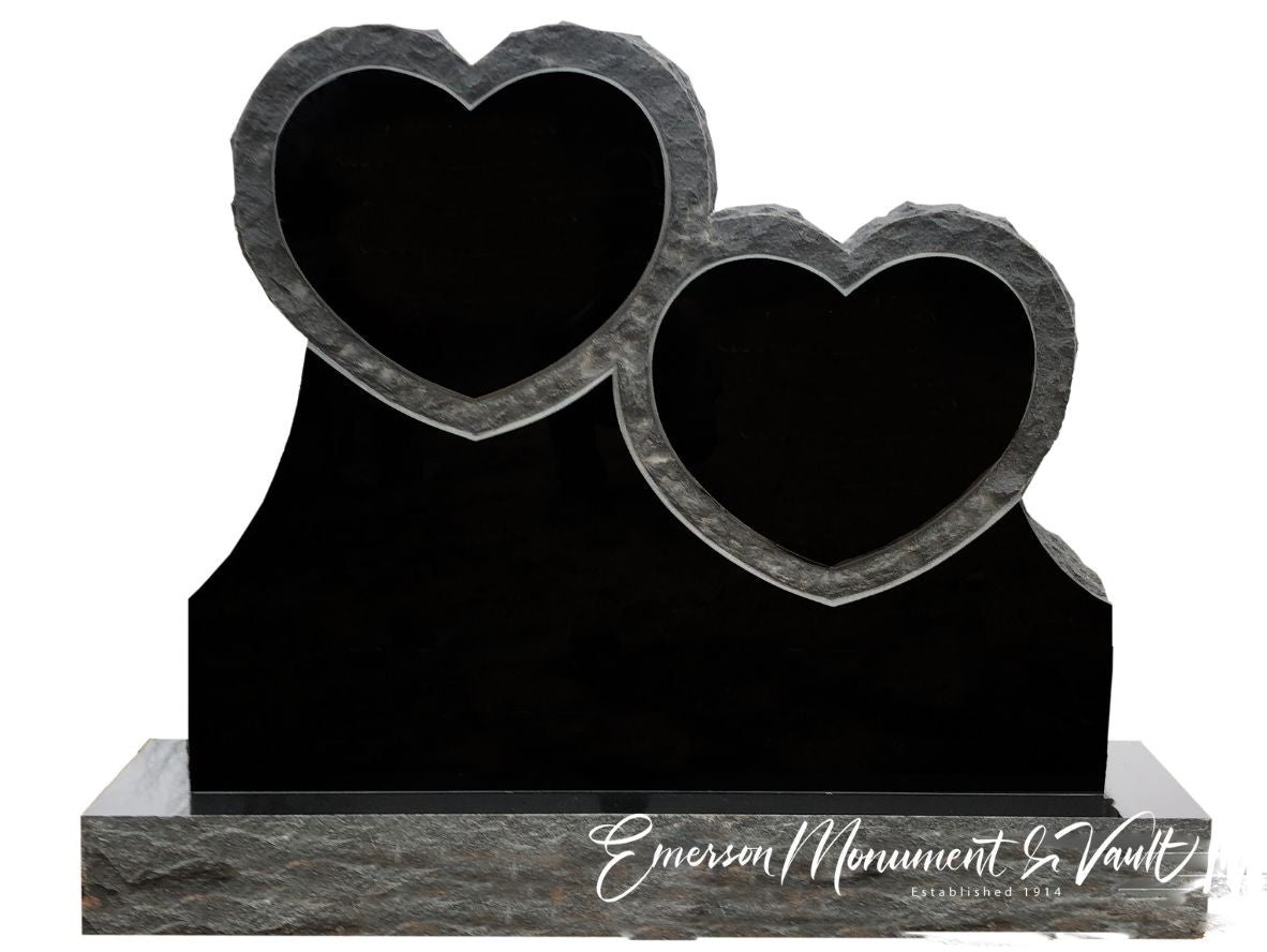 Emerson Monument company Rustic Stacked Double Hearts Memorial 