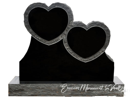 Emerson Monument company Rustic Stacked Double Hearts Memorial 