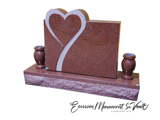Emerson Monument Company Stippled Heart Red Granite Memorial Headstone