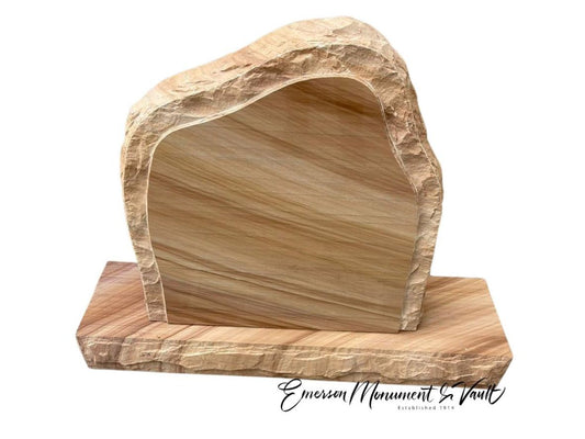 Emerson Monument Company Wood Grain Rustic Cemetery Memorial Headstone Tablet and Base
