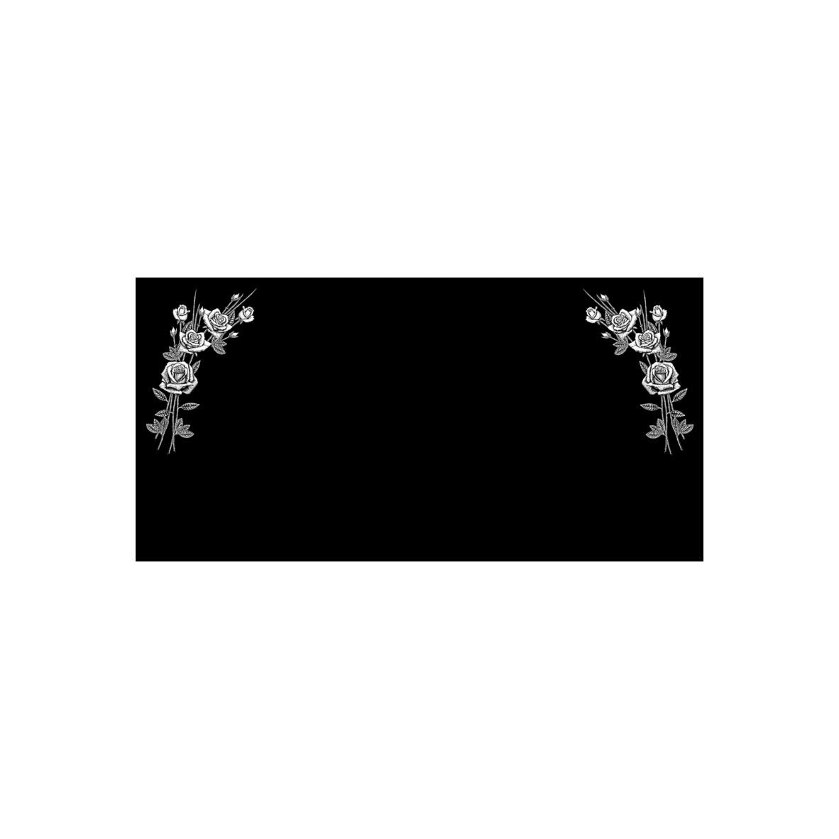 Emerson Monument Company 2x1 Black Granite Cemetery  Marker With Open Open Roses in Top Corners