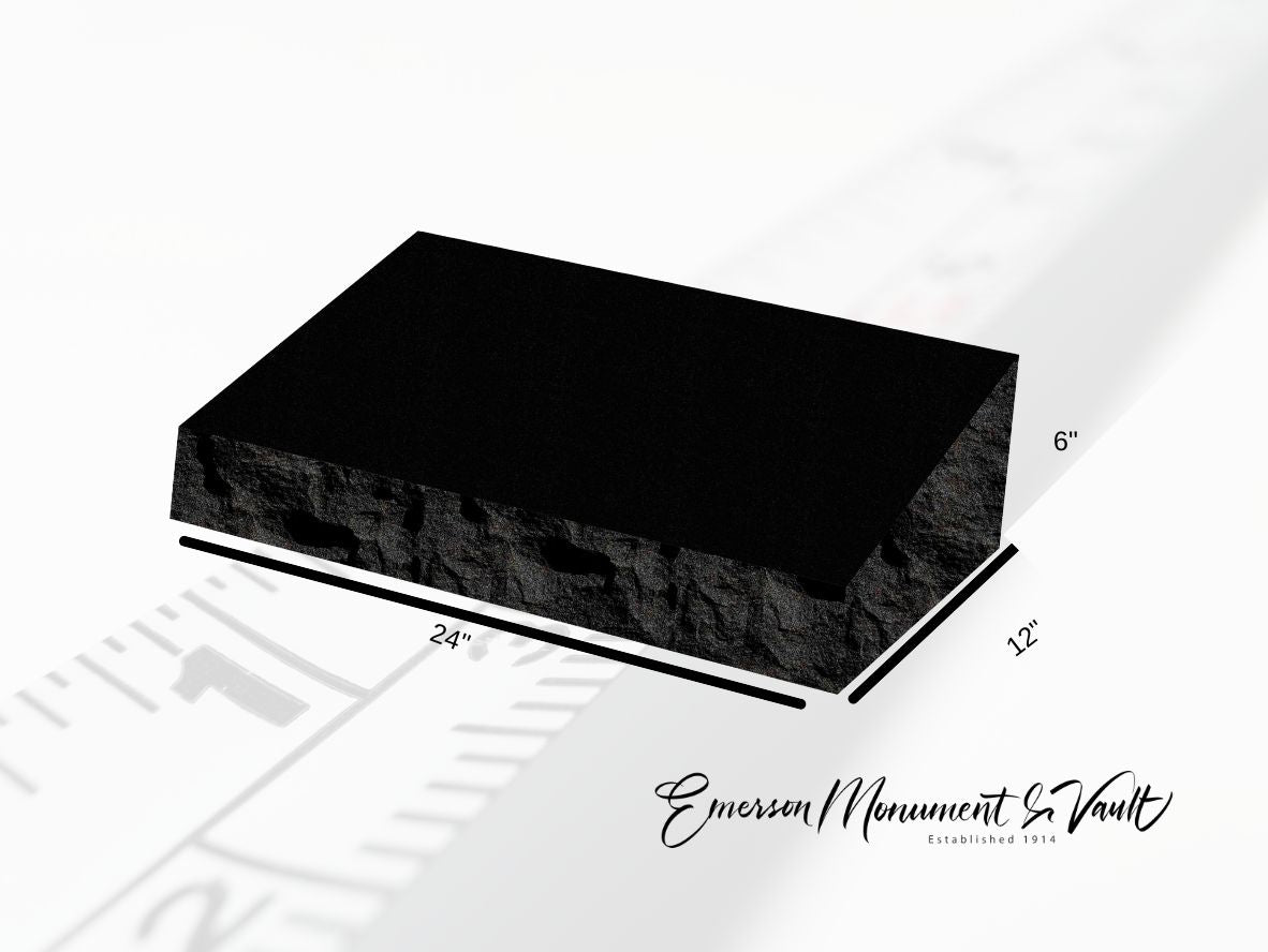 Emerson Monument Company Black Granite Bevel Cemetery Marker for One Person with dimensions 24" long x 12" wide