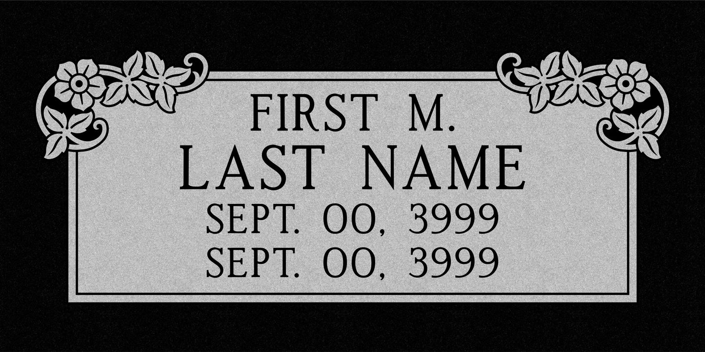 Emerson Monument Company Flowers in top corners flat single marker design