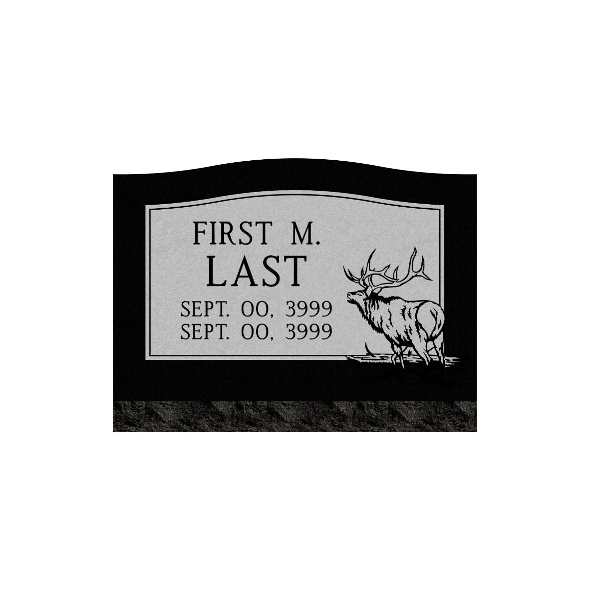 Emerson Monument Company Black Granite Single Slant Memorial Headstone with Elk