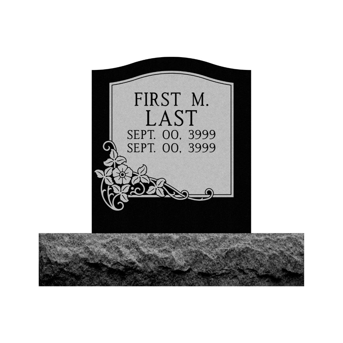 Emerson Monument Company Black Granite Upright Cemetery Memorial With Flower