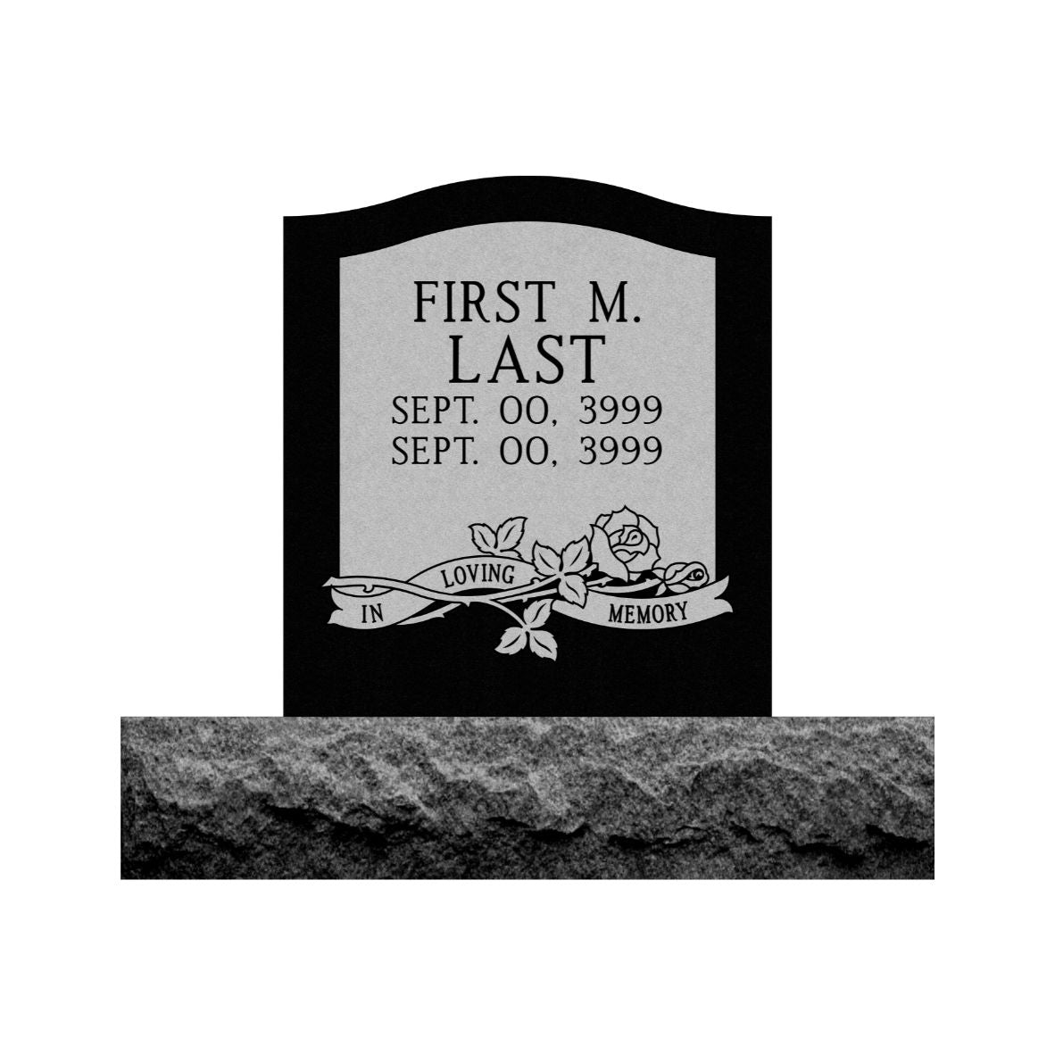 Emerson Monument Company Black Granite Upright Cemetery Memorial for One Person Rose In Loving Memory