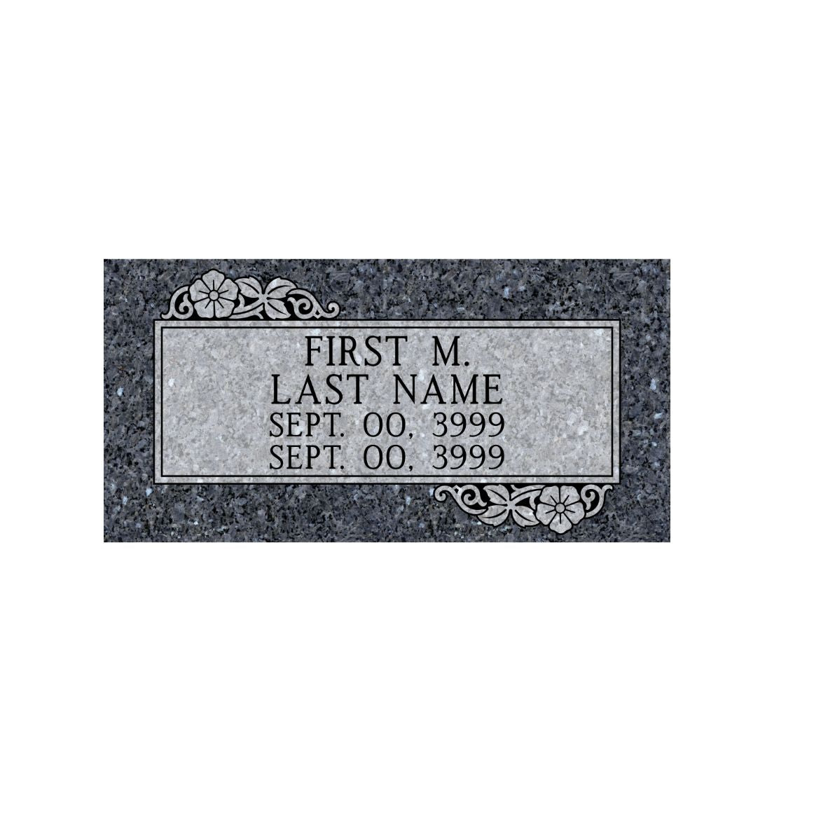 Emerson Monument Company Blue Pearl Granite Cemetery Headstone Marker with Flowers