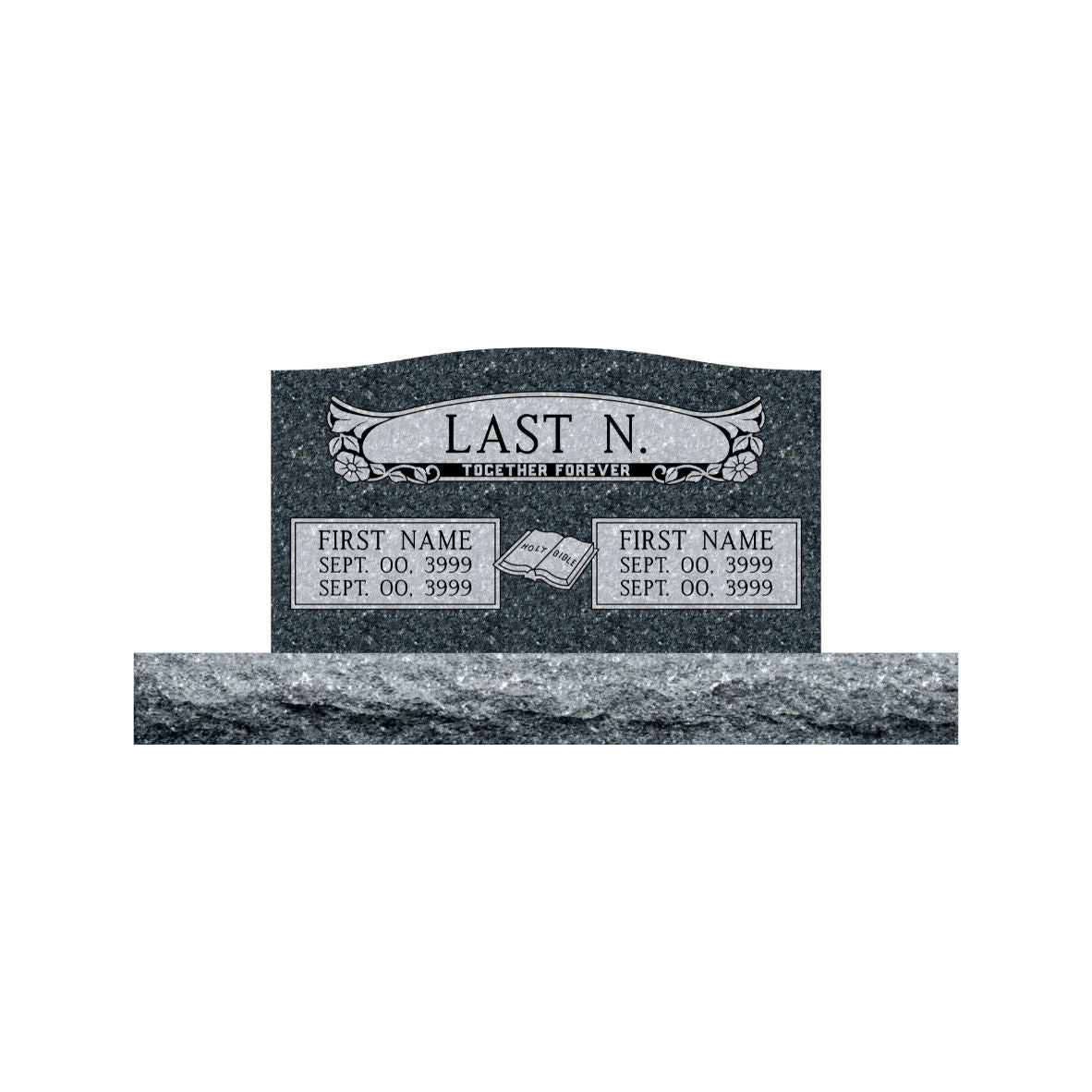 Emerson Monument Company Blue Pearl Upright Memorial Headstone for Two People with Flowers and Together Forever