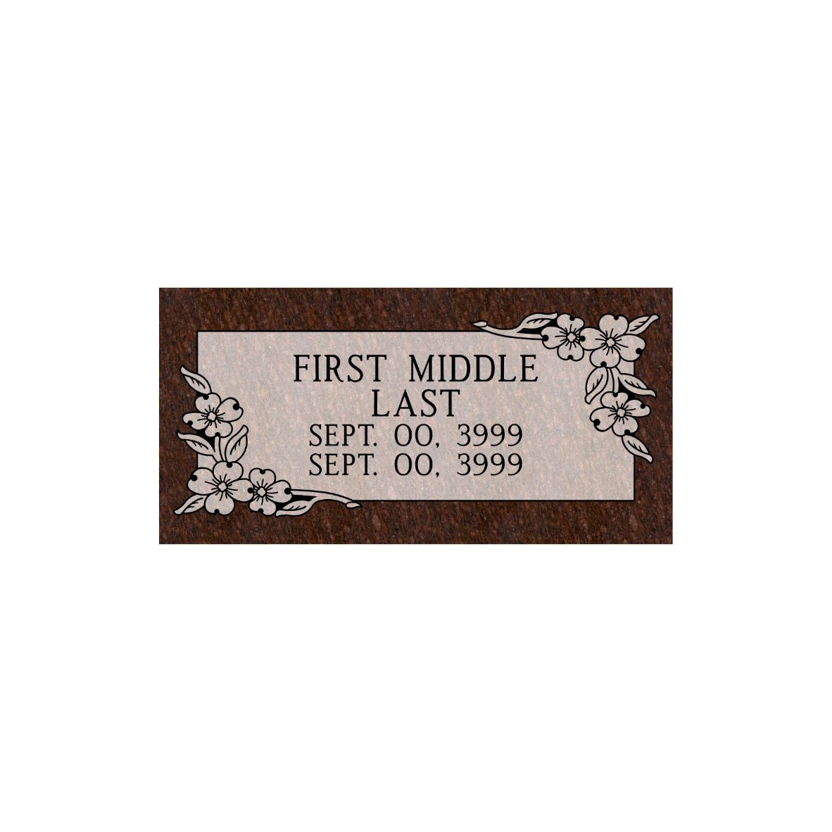 Emerson Monument Company Cat's Eye Red Granite Marker Memorial Headstone with Dogwoods