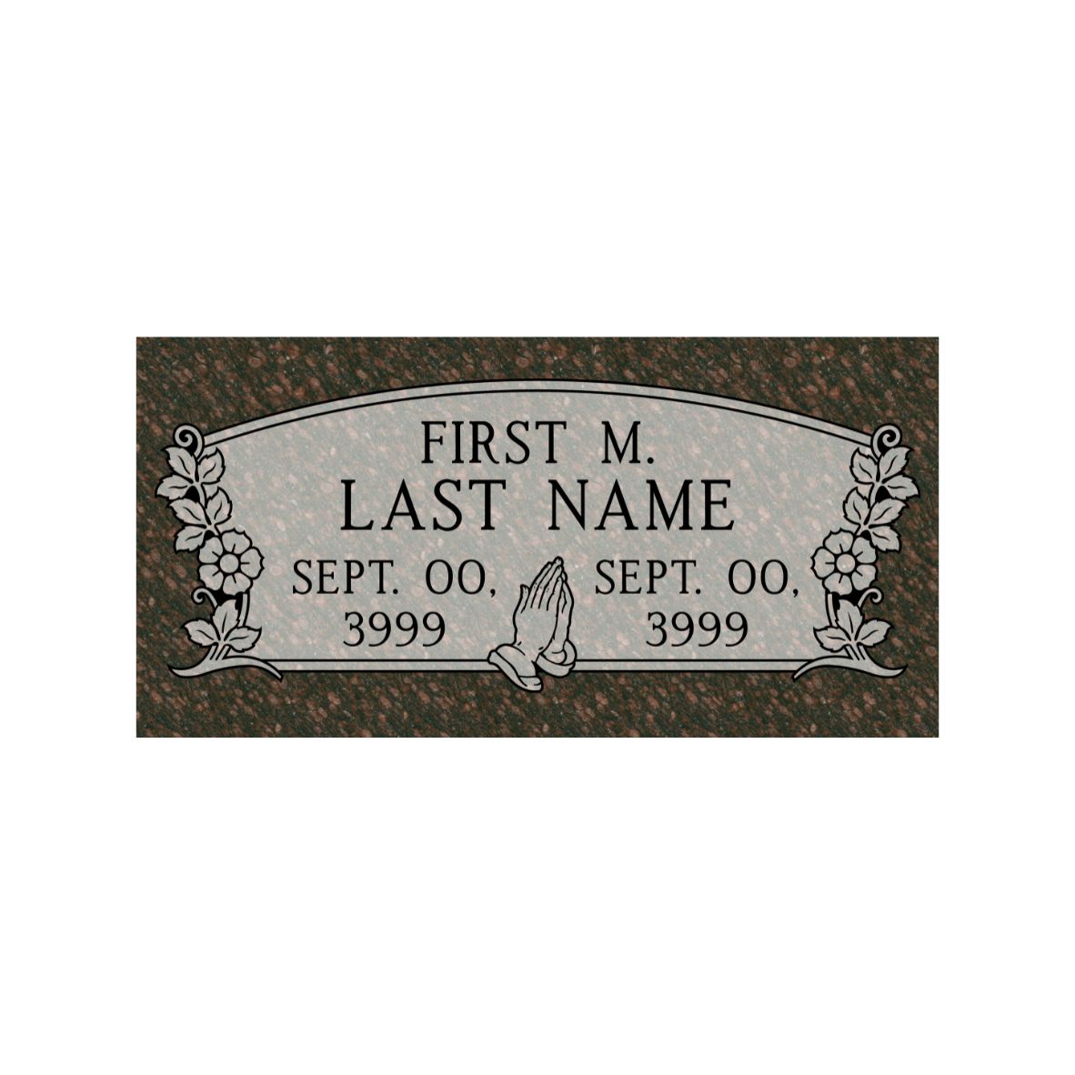 Emerson Monument Company Cats Eye Brown Granite Marker with Praying Hands for Cemetery