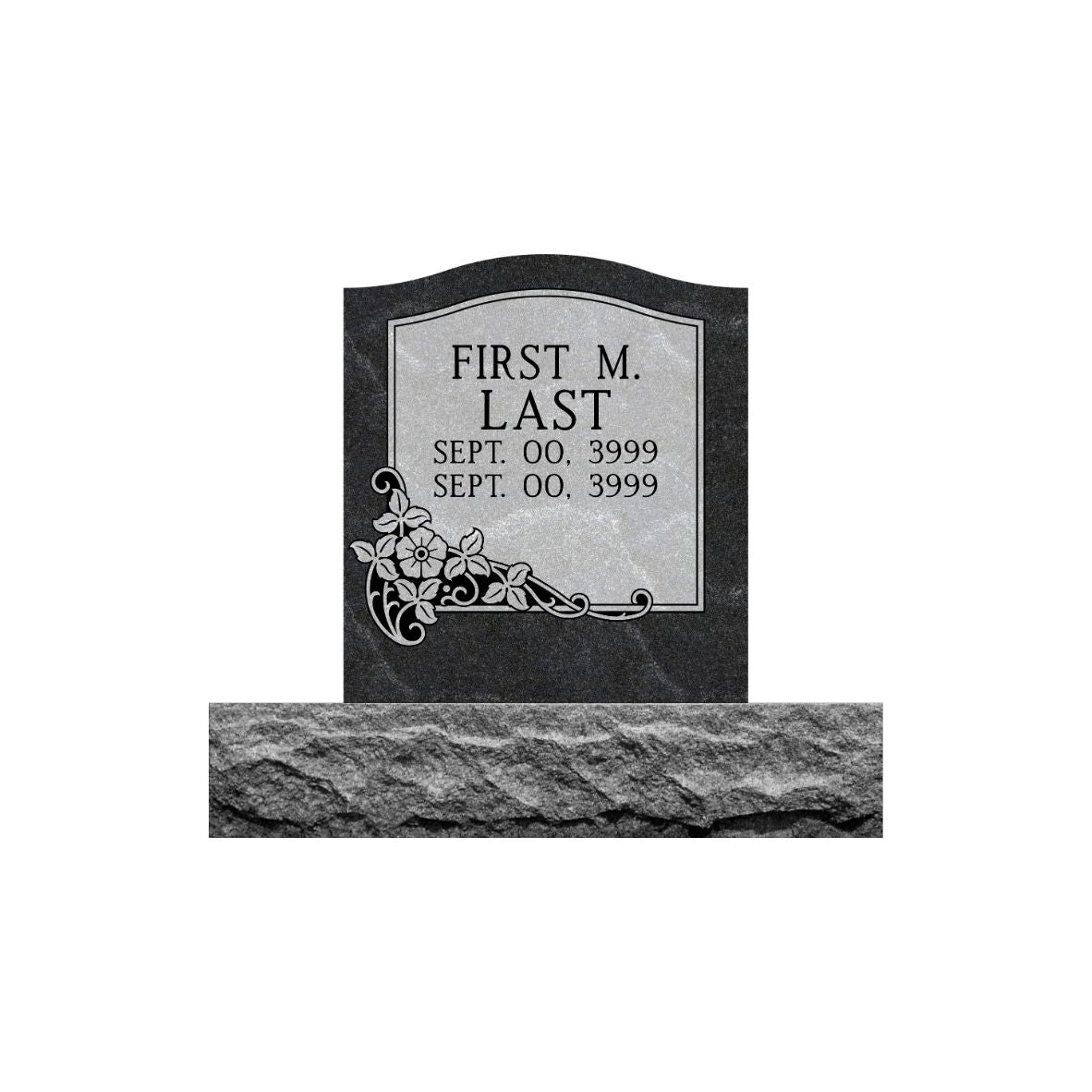Emerson Monument Company Ebony Mist Granite Single Upright Cemetery Memorial Headstone with Flowers