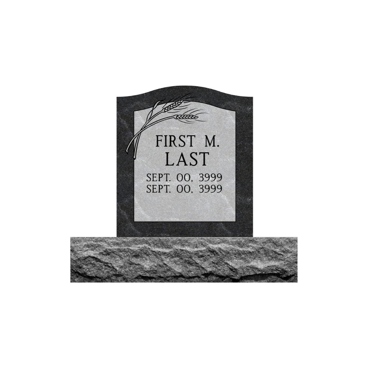 Emerson Monument Company Ebony Mist Granite Single Upright Cemetery Memorial Headstone with Wheat