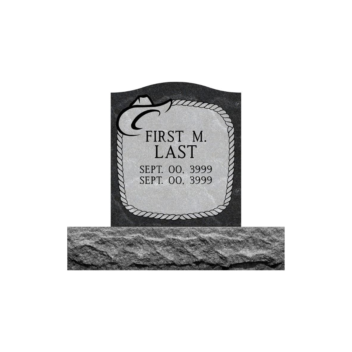 Emerson Monument Company Ebony Mist Granite Single Upright Cemetery Memorial Headstone with a  Cowboy Hat and Rope