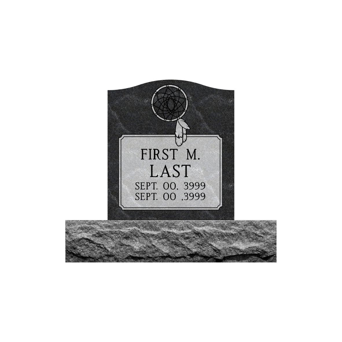 Emerson Monument Company Ebony Mist Granite Single Upright Cemetery Memorial Headstone with a Dream Catcher