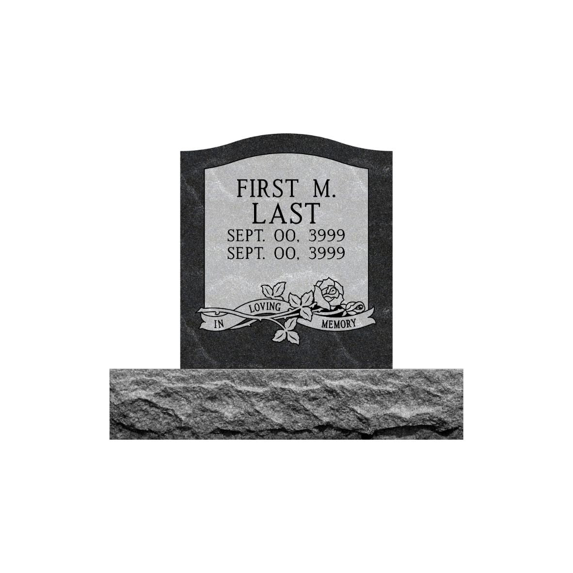 Emerson Monument Company Ebony Mist Granite Single Upright Cemetery Memorial with a Rose and In Loving Memory