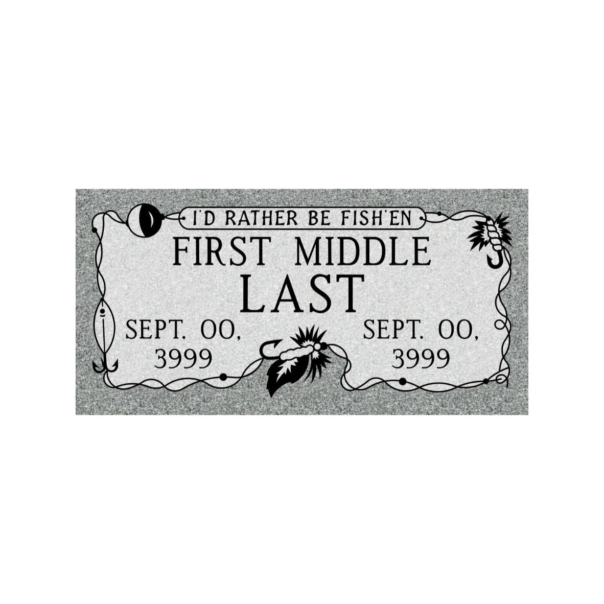 Emerson Monument Company Gray Granite Cemetery Headstone Marker with Fishing Lures I'd Rather Be Fishing