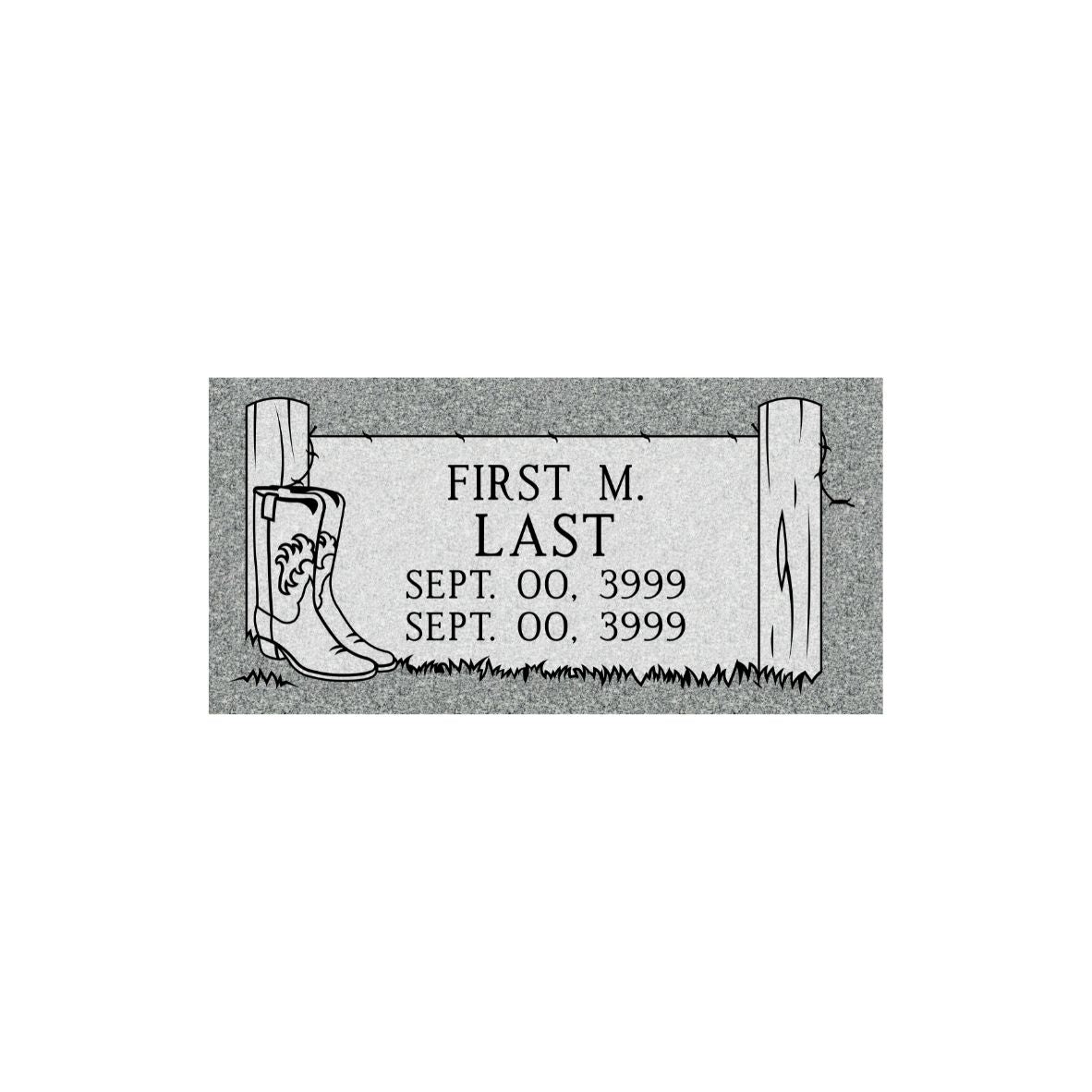 Emerson Monument Company Gray Granite Cemetery Memorial Marker With Cowboy Boots and Fence